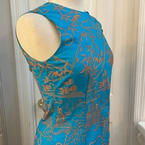 Amazing Vintage Hartly TOCCA Asian Geisha Embroidered Sheath Midi Dress Y2K - Picture 6 of 17